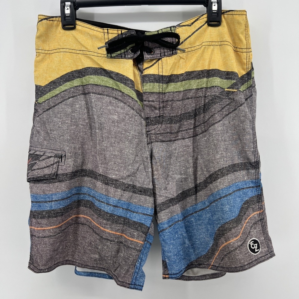 Ezekiel Men's Cargo Board Shorts Gray Yellow Blue Size 32 8" Inseam